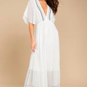 Adelyn Rae Chandra White Embroidered Maxi Dress, Size Small